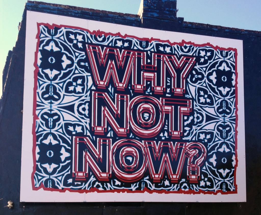 Why not now, 2012, Enamel Paint on ply, steel framework, Mark Titchner, Image courtesy the Artist and Vilma Gold, London